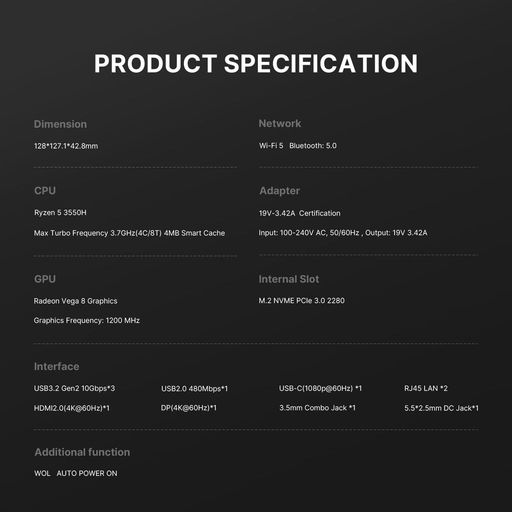 AS1 Mini PC with Ryzen 5 3550H, 16GB DDR4 512GB SSD Mini Desktop, Triple Display USB-C/HDMI/DP/Wi-Fi 5/BT5.0 Mini Computer