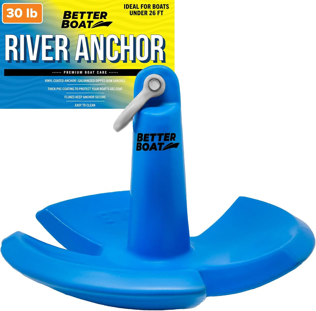 Better Boat River Anchor 30 lb for Boats Up to 26 Ft Pontoon Bass Boat, Vinyl Coated Cast Iron Mushroom Anchor with Bow Shackle for Rivers Mud