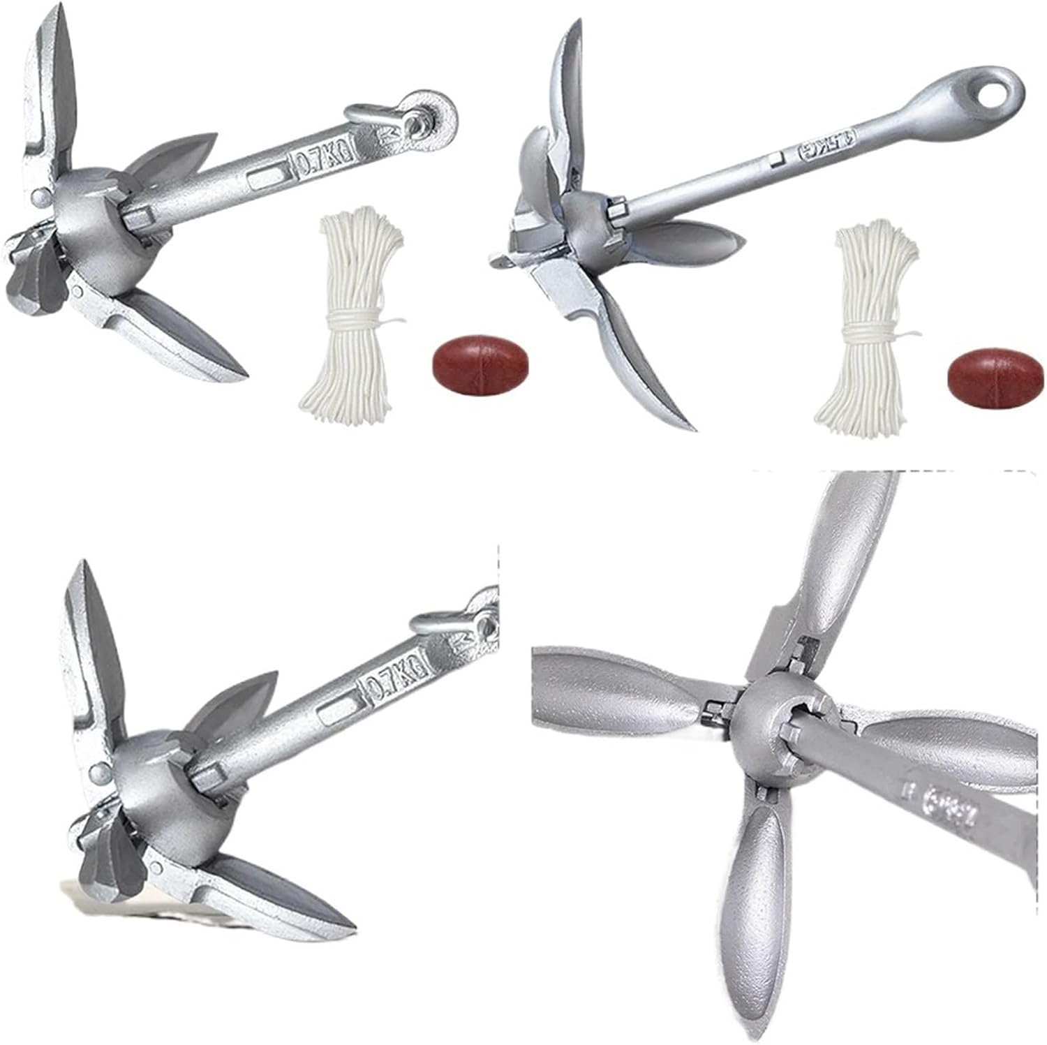 Folding Anchor, 0.7/1.5KG Grapnel Anchor Folding Marine Rope and Buoy Boat,for Small Boats Canoe Paddle Boards