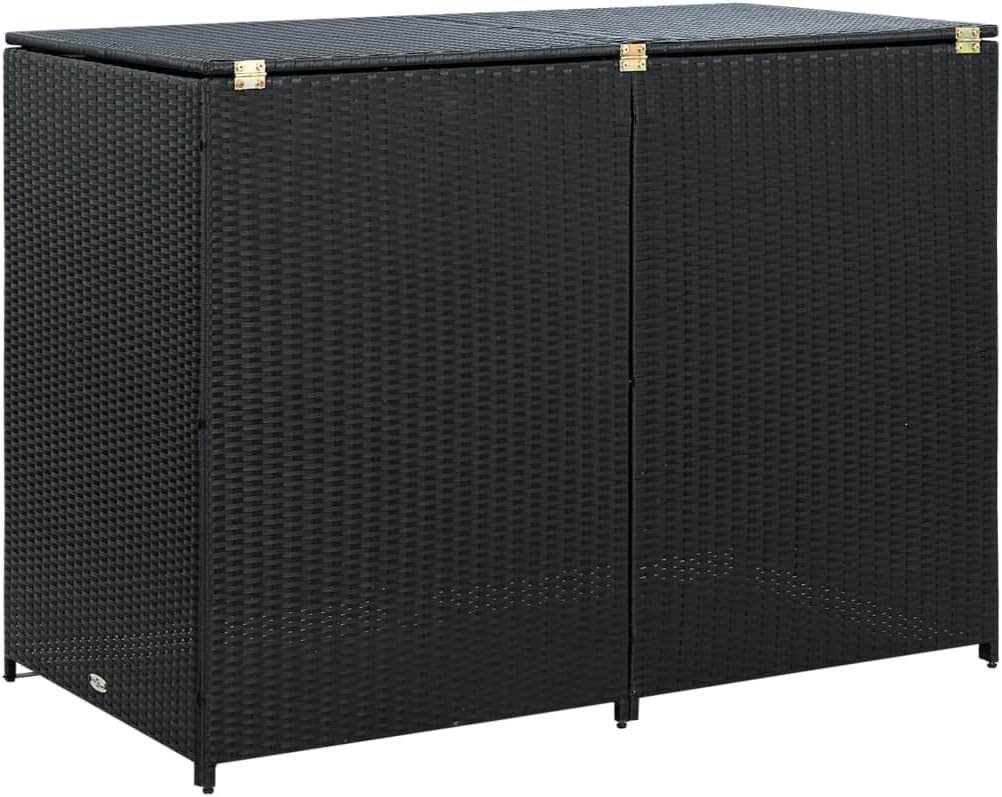 vidaXL Garbage Can Shed, Trash Bin Shed, Double Wheelie Bin Storage, Outdoor Garbage Can Enclosure for Garden Patio Lawn, Black Poly Rattan