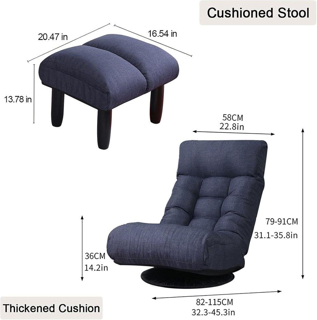 SLEERWAY 360-Degree Swivel Gaming Chair, Foldable Floor Chair with Adjustable Backrest, Cushion Padded Indoor Chaise Lounge, Lazy Sofa Couch Rocker Gaming Chair for Teens and Adults (Navy Blue)