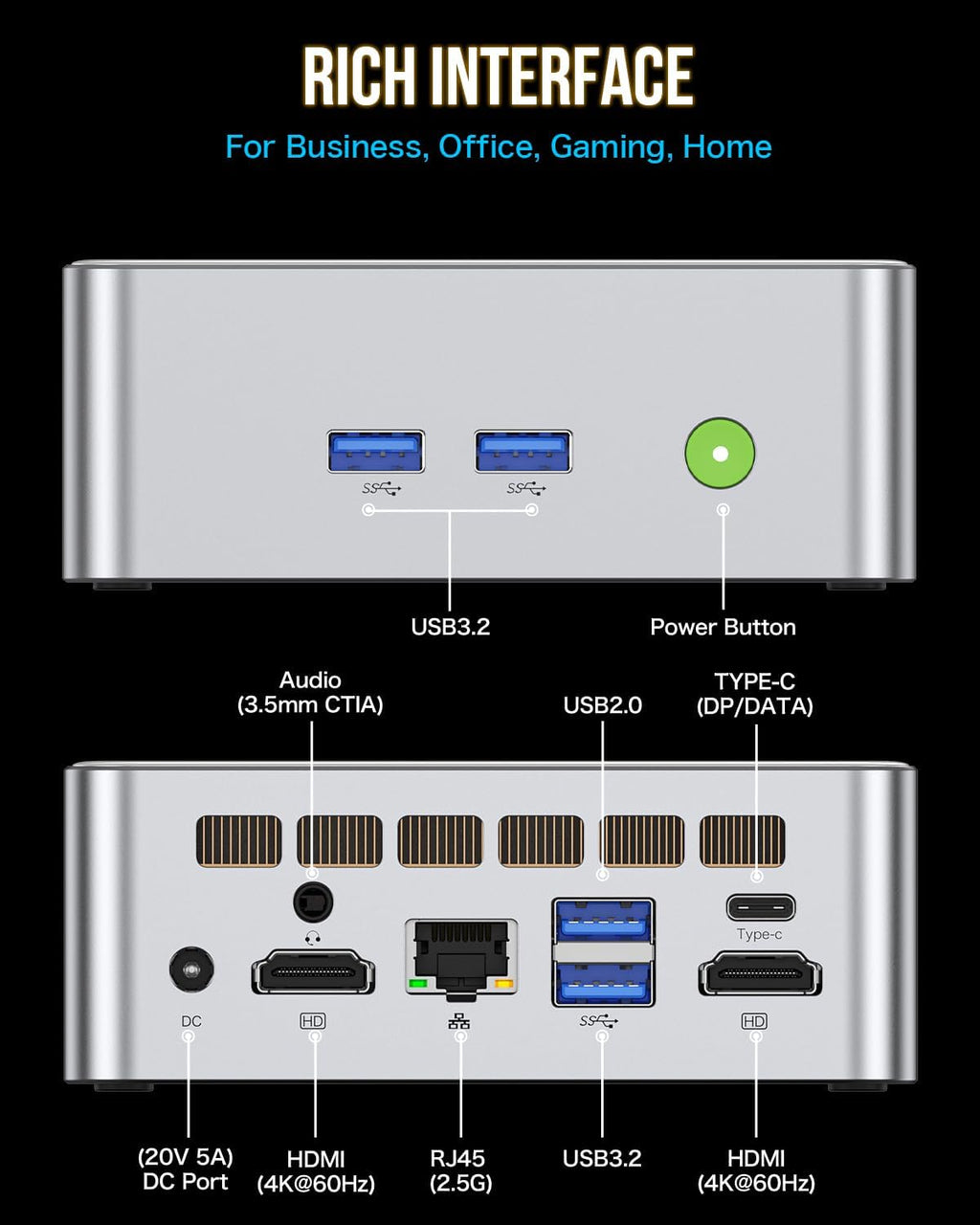 GMKtec Mini PC Intel i5-12450H Processor (Turbo 4.4 GHz) 16GB(8 * 2) DDR4 512GB M.2 NVMe SSD i226v NIC USB 3.2, Type-C/WiFi 6, BT5.2, RJ45 2.5G/ 4K Triple Display Desktop Mini Computers