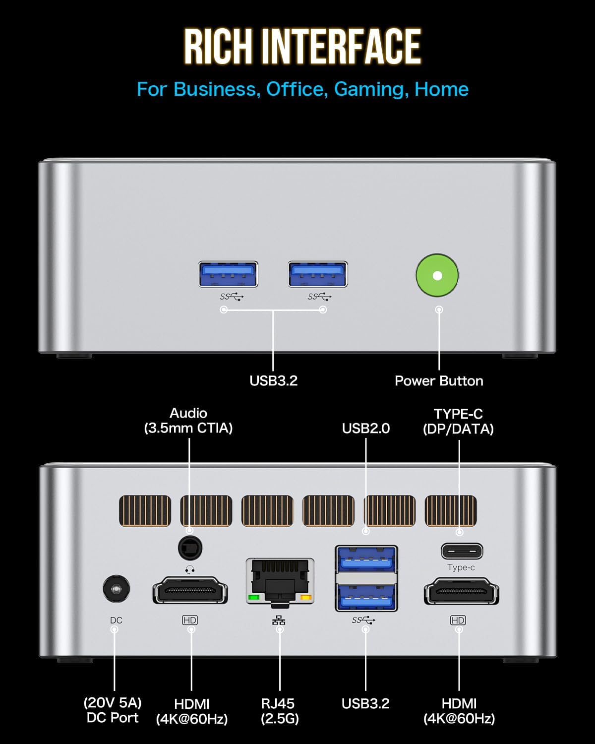 GMKtec Mini PC Intel i5-12450H Processor (Turbo 4.4 GHz) 16GB(8 * 2) DDR4 512GB M.2 NVMe SSD i226v NIC USB 3.2, Type-C/WiFi 6, BT5.2, RJ45 2.5G/ 4K Triple Display Desktop Mini Computers