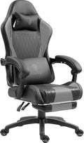 Dowinx Gaming Chair with Massage Lumbar Support and Footrest, Video Game Chair for Adults, Adjustable Ergonomic Gamer Chairs High Back with Pocket Spring Cushion, Swivel Recliner with Headrest, Grey