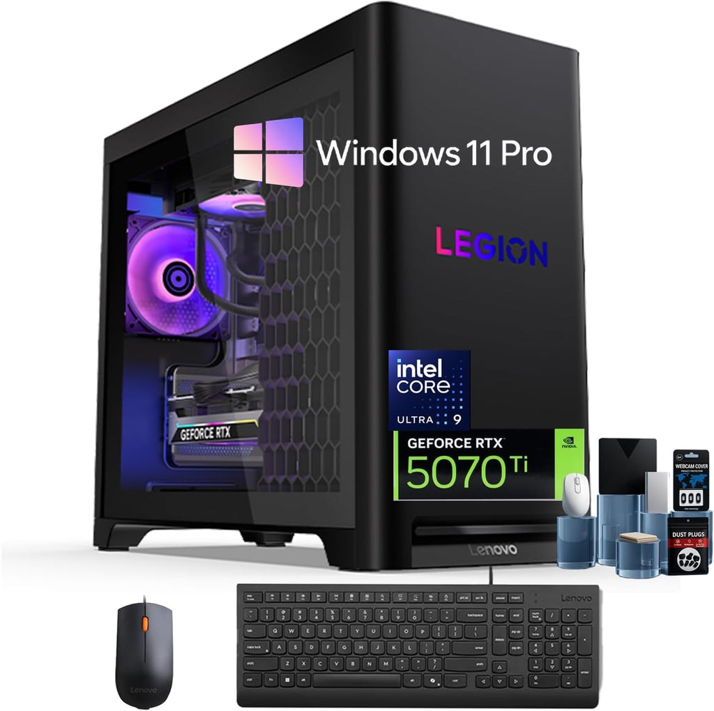 Lenovo Legion Tower 5i Gen 10 Gaming Desktop Computer, Intel Ultra9 275HX (24-Core), GeForce RTX 5070 Ti, 200W Liquid Cooling, USB KB & Mouse & Accessories, Win 11 Pro, 64GB DDR5, 2TB SSD, 2TB HDD
