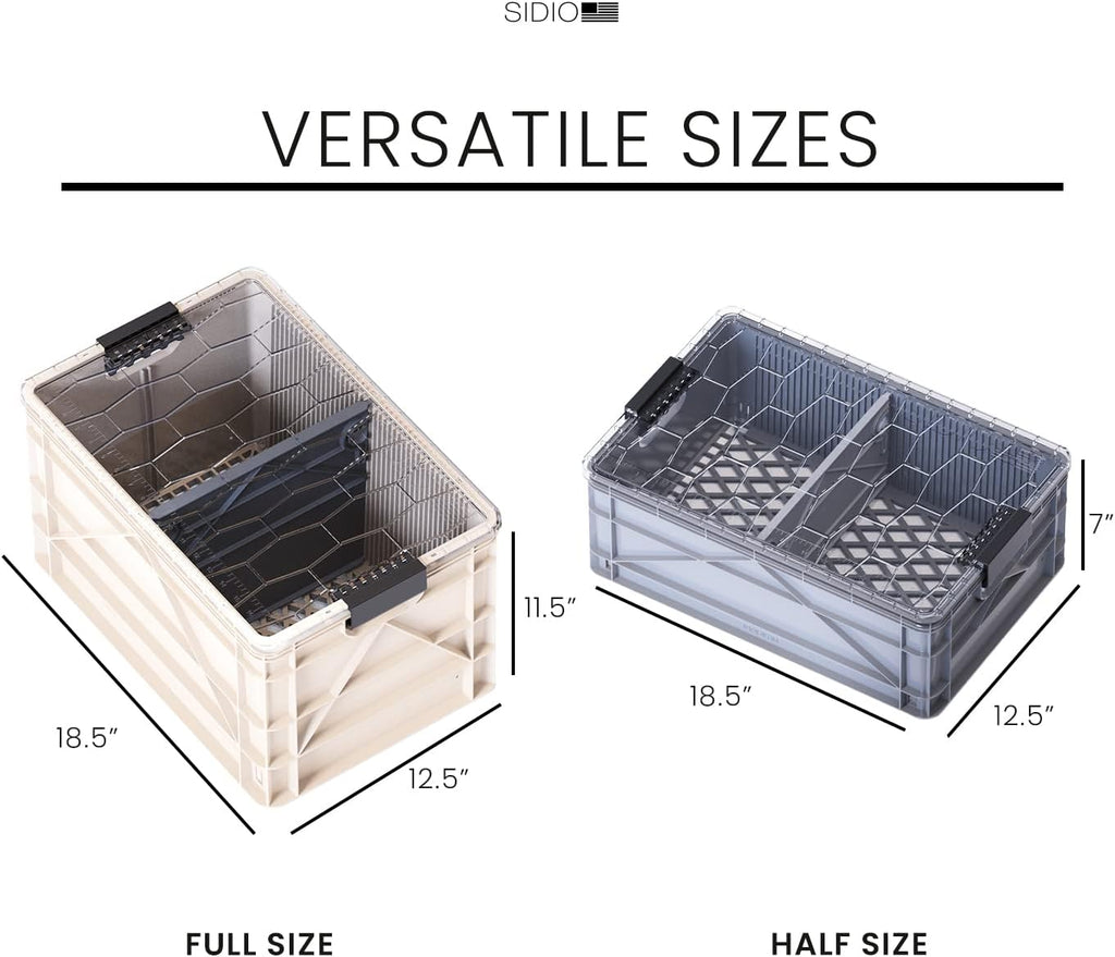 SIDIO CRATE Starter Pack - Two Full Size and One Half Size SidioCrate, Stackable Outdoor Organizer Storage Bins with Clear Lid and Dividers - CAMO Variety Pack