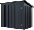 Metal Outdoor Storage Shed, Black Galvanized Steel Garbage Bin Enclosure, 64.75x41.5x54.25 Inches, Dual Trash Can Storage with Sloped Roof and Lockable Doors