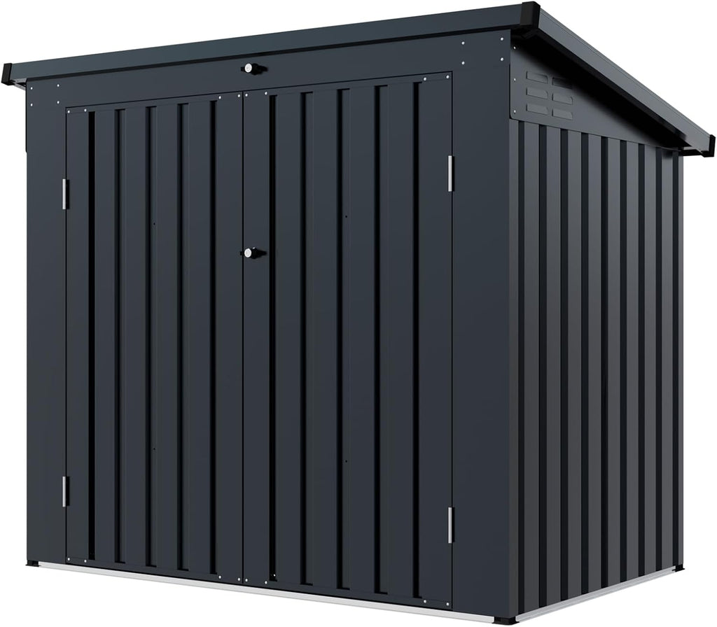 Metal Outdoor Storage Shed, Black, Galvanized Steel, 64.75x41.5x54.25 Inch, Rust Resistant, Lockable Doors, Fits 2 Trash Bins, for Garden Yard Storage