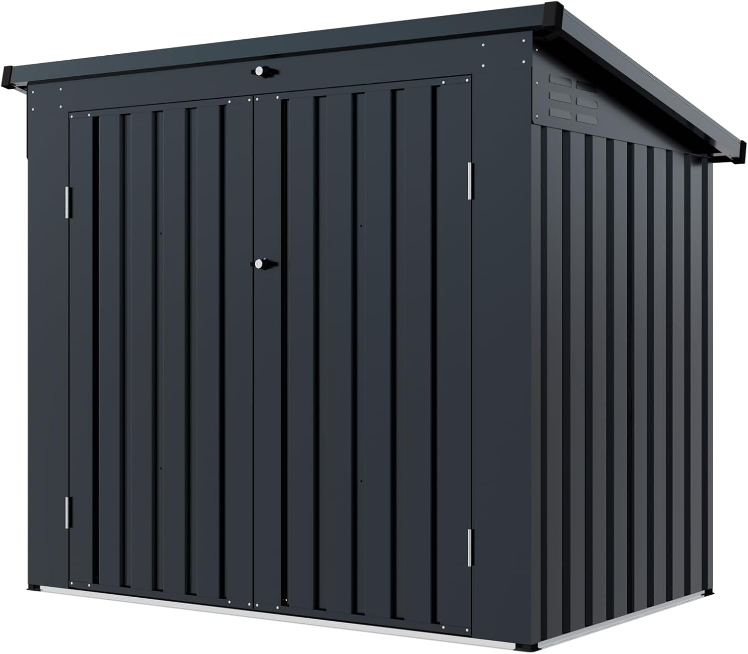 Metal Outdoor Storage Shed, Black, Galvanized Steel, 64.75x41.5x54.25 Inch, Rust Resistant, Lockable Doors, Fits 2 Trash Bins, for Garden Yard Storage