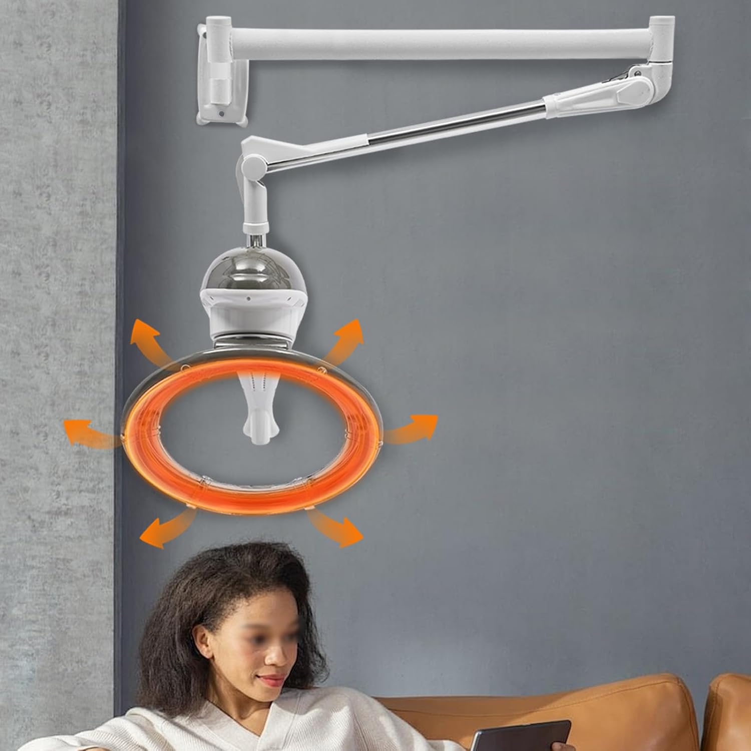 Hair Dryer 950W, 360 Degree Rotating Heating Ring, Wall Mount Orbiting Rotating Hair Treatment Machine, Salon Hair Perming Machine, 104-140℉ Styling Perming Dryer(Gray)