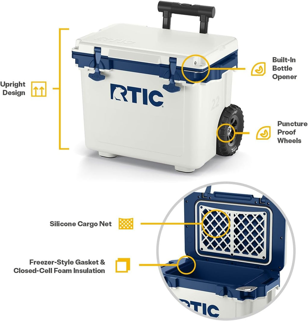 RTIC 22 QT Ultra-Light Wheeled Cooler with Handle, Hard Insulated Portable Ice Chest Box for Beach, Drink, Beverage, Camping, Picnic, Fishing, Boat, Barbecue