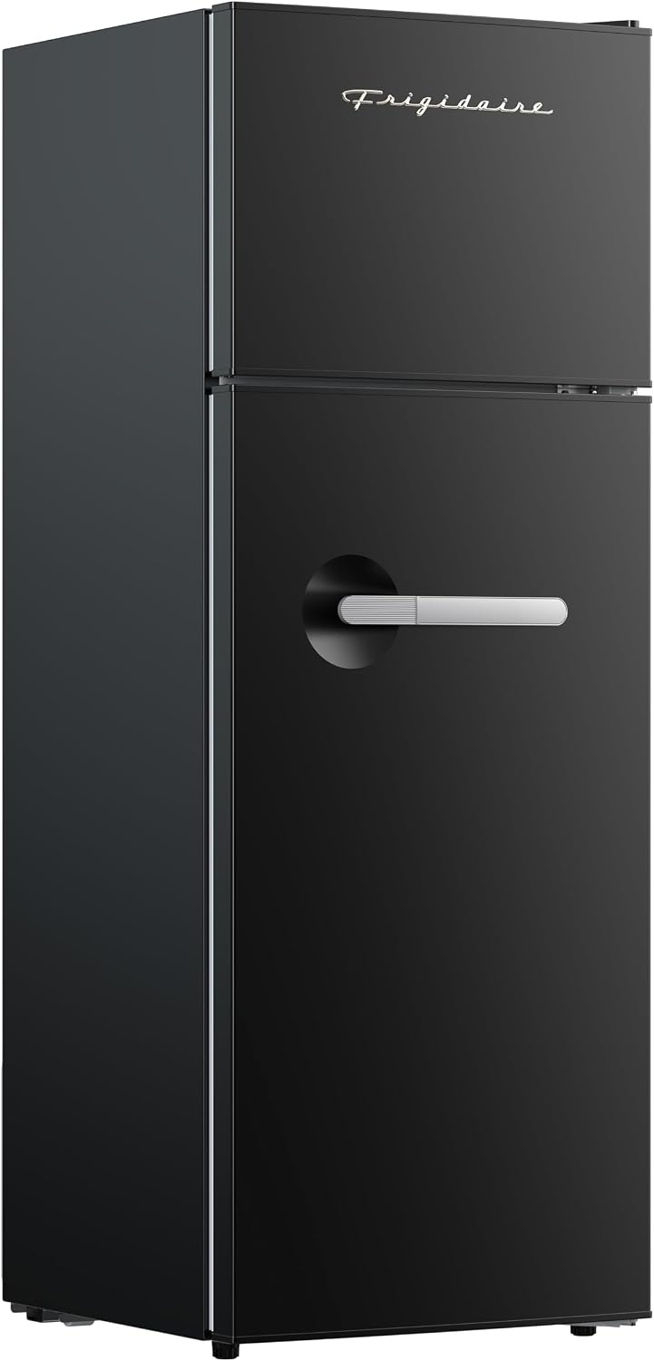 Frigidaire Retro Apartment Size Refrigerator with Top Freezer - 2 Door Fridge with 7.5 Cu Ft of Storage Capacity, Adjustable Spill-Proof Shelves, Door & Crisper Bins, Black