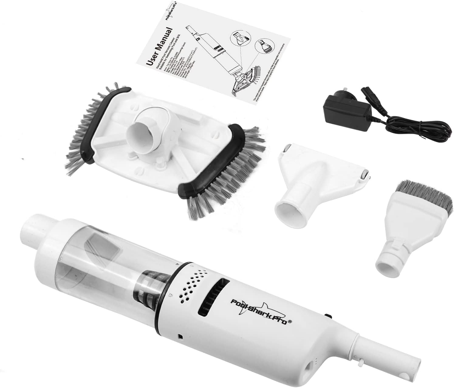 POOL SHARK Pro Cordless Pool Vacuum 1.5 Hours Strong Suction for Deep Pool Cleaning, Handheld Rechargeable Swimming Pool Cleaner with Roller and Heavy Duty Brushes for Inground and Above Ground Pools