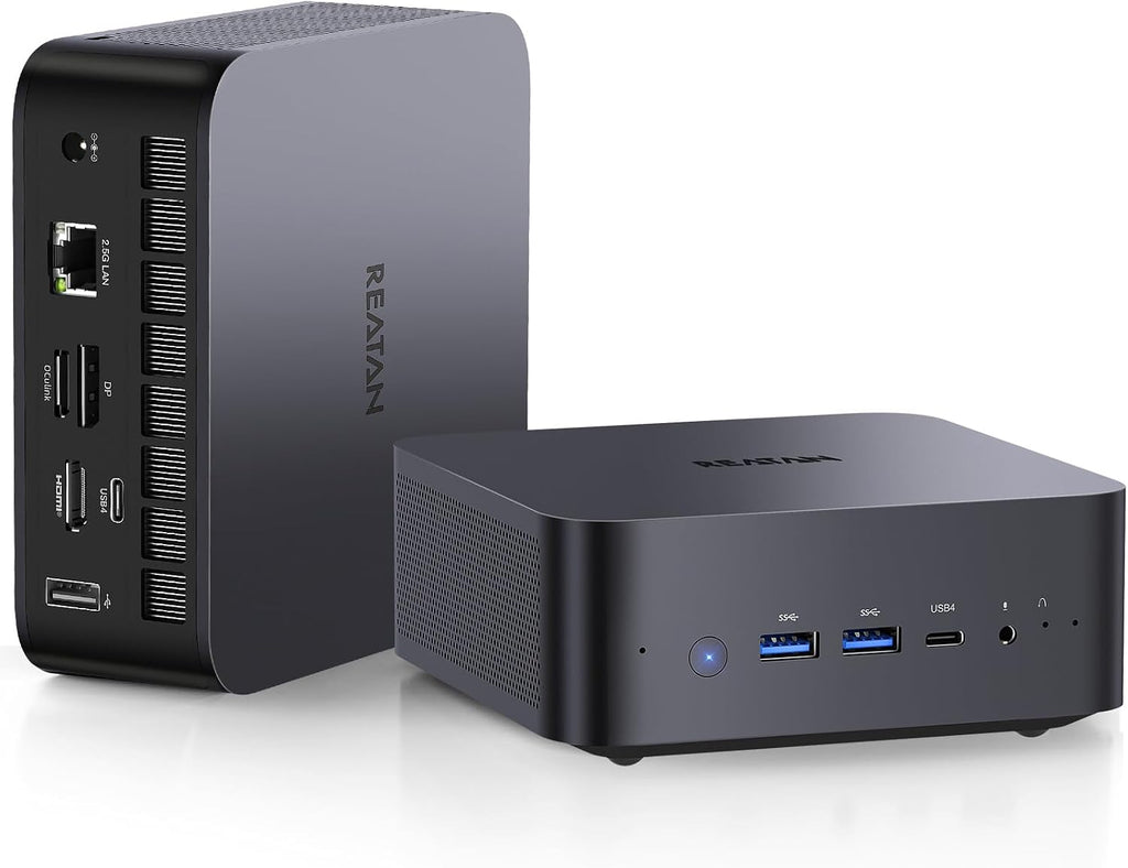 Reatan X7 Mini Gaming PC,AMD Ryzen 7 255(8C/16T, up to 4,9 GHz) Radeon 780M 64GB RAM DDR5 + 2TB SSD Up to 8K Quad-Screen Display Desktop Gaming Mini Computers OCulink WiFi 7 BT:5.4 Built-in Speaker