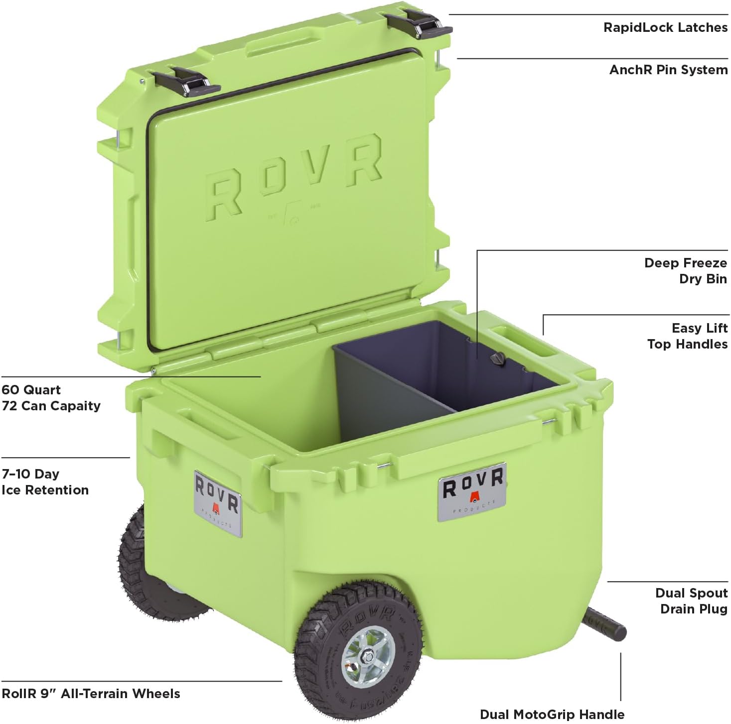 RovR Hard Cooler – Heavy Duty Insulated Cooler Box for Camping, Beach, Travel, Tailgating, Fishing, and Parties – Rugged Portable Cooler for Long Ice Retention