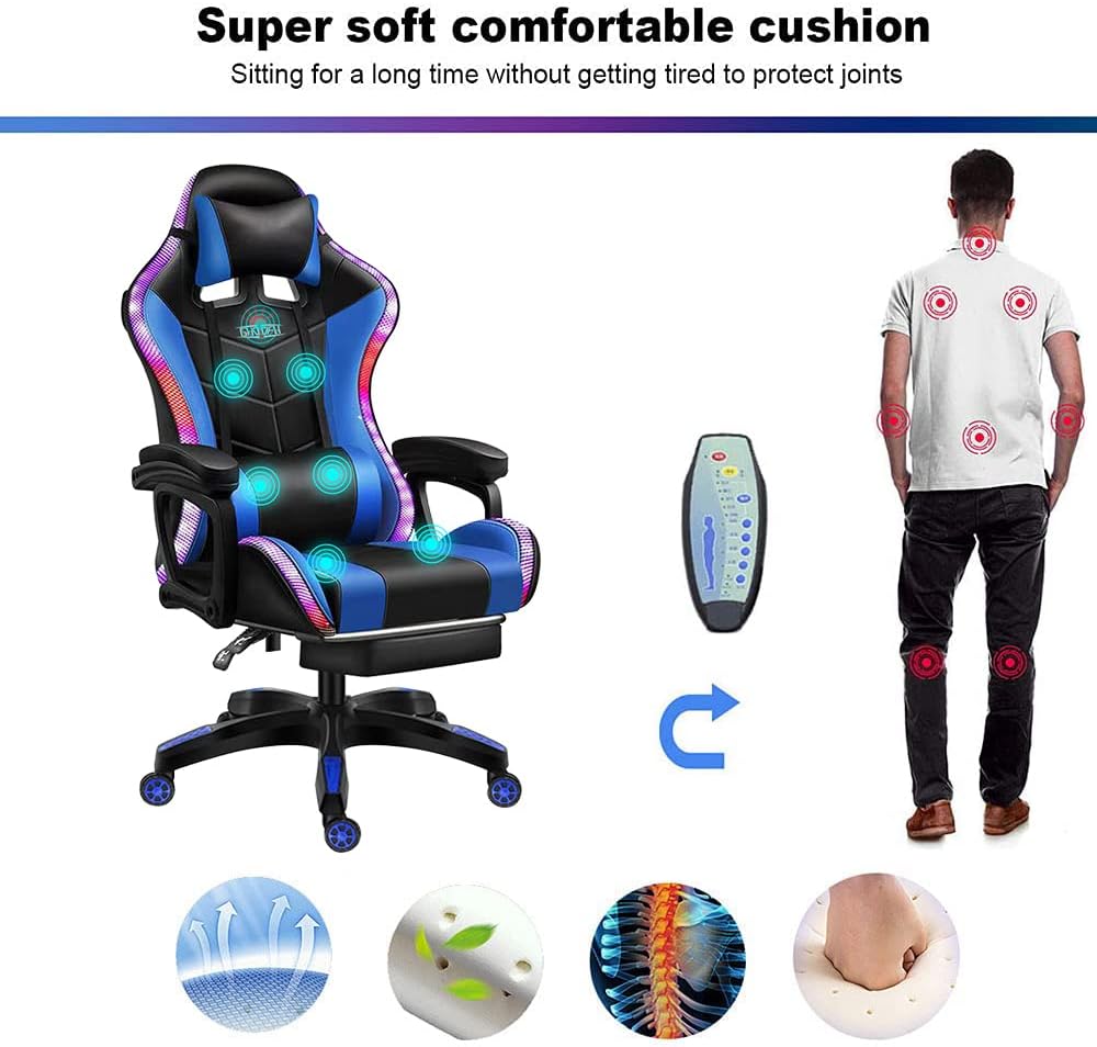 RGB Gaming Chair with Speakers Racing Ergonomic Gaming Chair for Adults Massage Computer Chair High Back Office Desk Chair Gamer Chair with Adjustable Lumbar Support and Armrest,Red