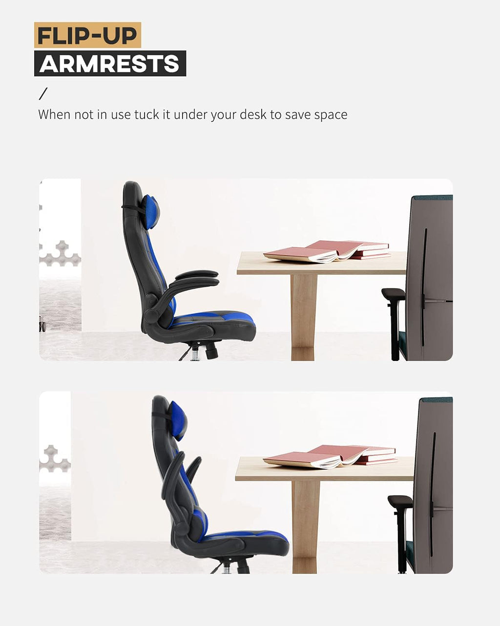 PC Gaming Chair Ergonomic Office Chair Computer Desk Chair with Armrests Headrest and Lumbar Support High Back PU Leather Executive Racing Chair for Home (Blue)