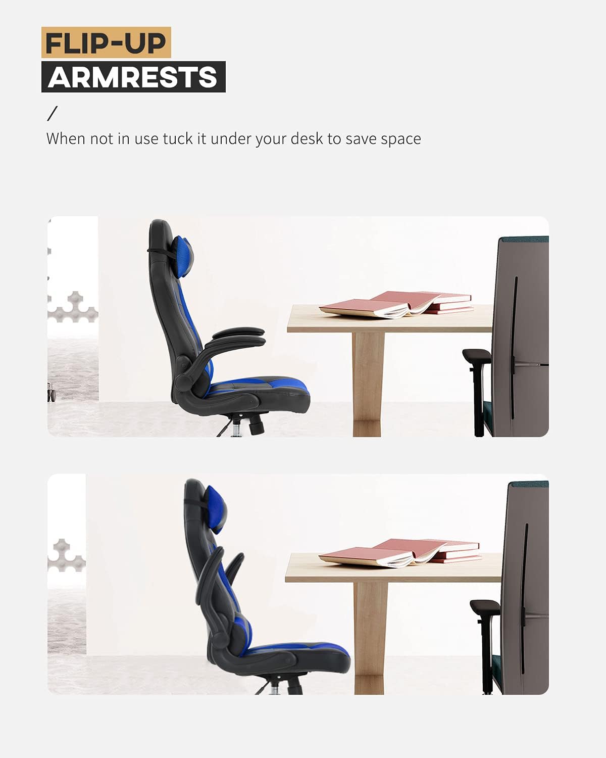 PC Gaming Chair Ergonomic Office Chair Computer Desk Chair with Armrests Headrest and Lumbar Support High Back PU Leather Executive Racing Chair for Home (Blue)