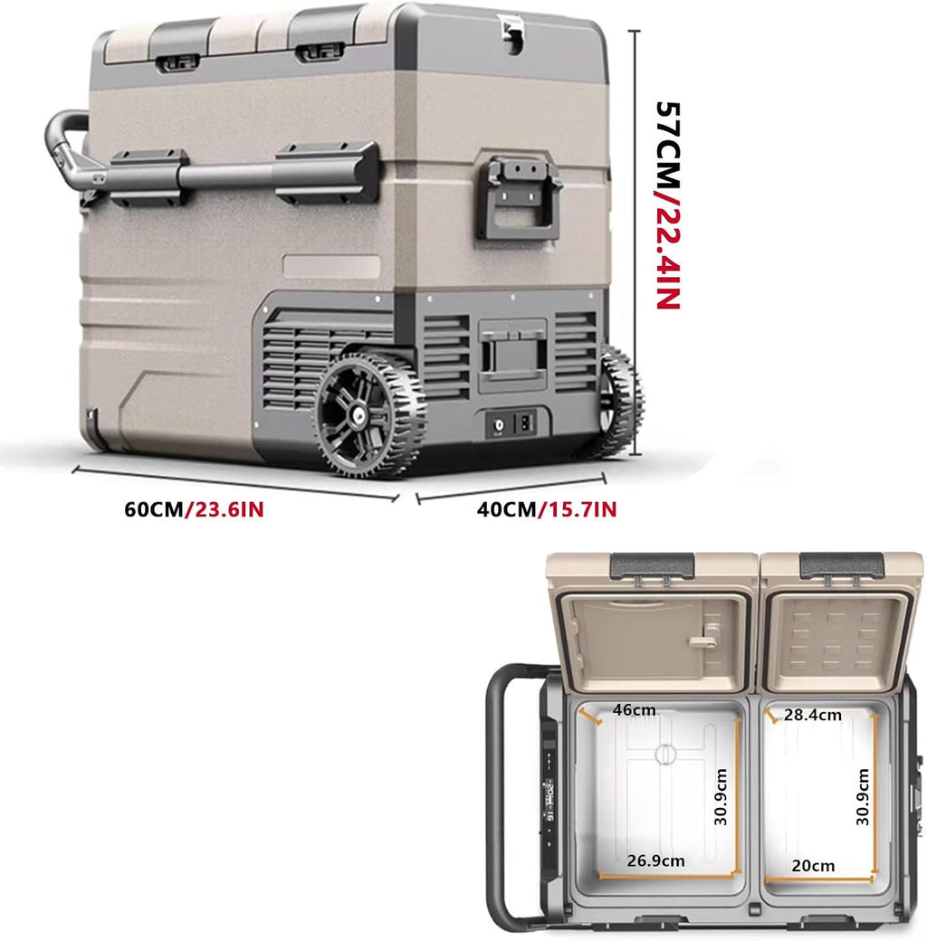 Car Fridge Plug in Cooler Portable Cooler Electric 35L/45L/55L with Wheels and Handle Fast Cooling for Truck Van Travel Camper -20℃~+20℃ Double-Door Design(60 * 40 * 57cm)