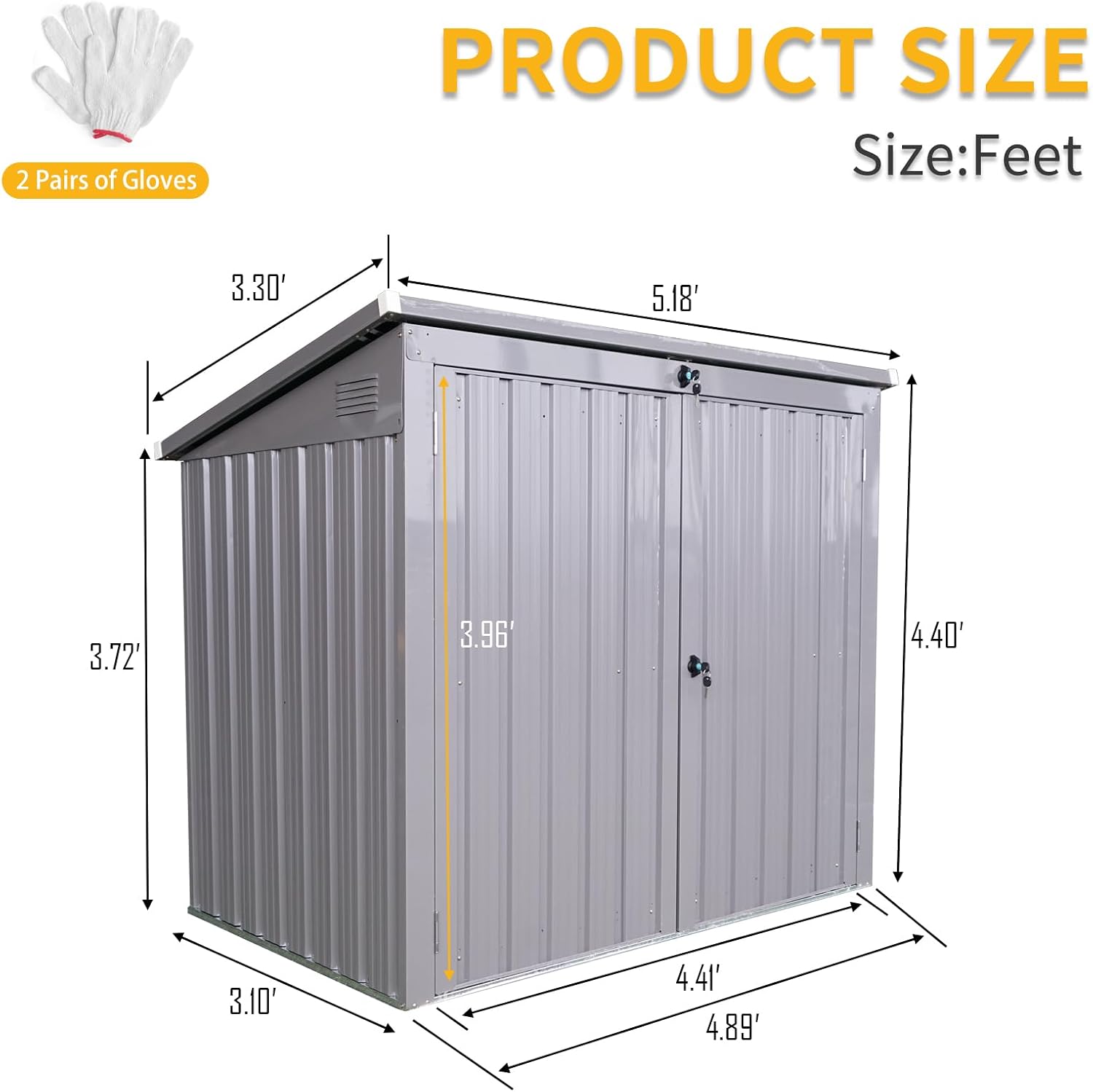 KEIKI 62.25' Garbage Bin Shed Stores 2 Metal Trash Cans with Sloped Roof and Lockable Door,Outdoor Storage for Garden Yard Lawn Patio