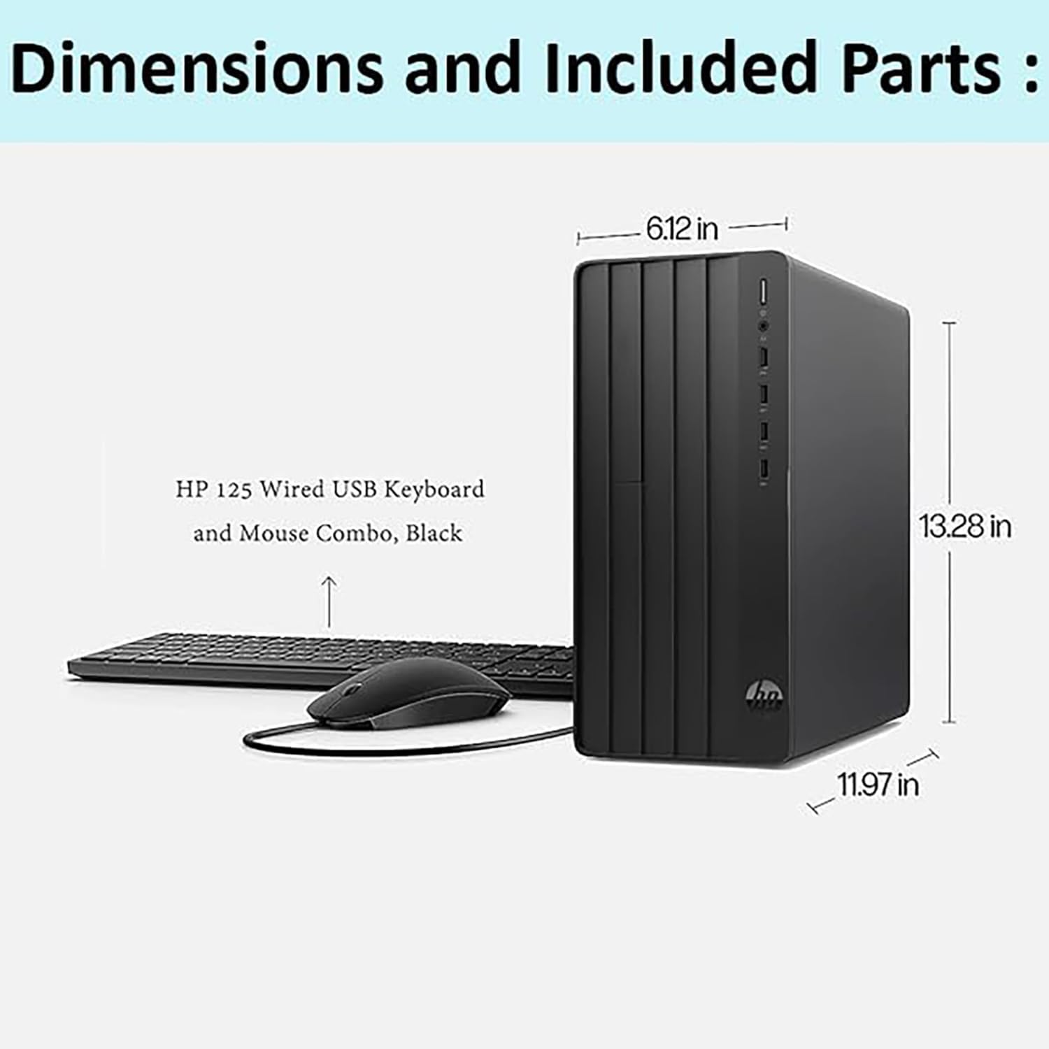 HP Desktop Computer Tower PC, Intel Quad-Core I3-13100 (3.4GHz), 8GB RAM, 256GB PCIe SSD, WiFi Adapter, VGA, HDMI, RJ-45, Mouse Included, Windows 11 Home, Ideal for Home Office, Business & Student