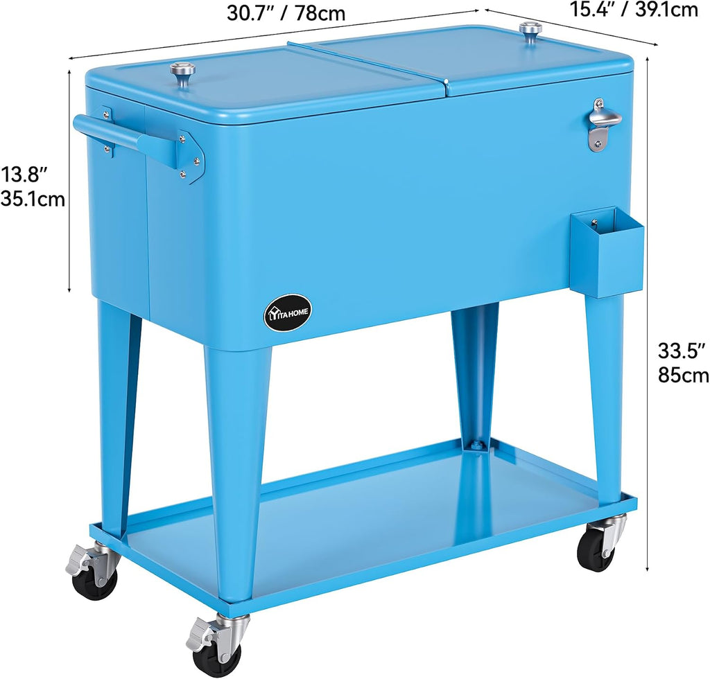 YITAHOME 80 Quart Patio Cooler Cart with Bottle Opener Drainage, Portable Rolling Beverage Cart for Pool Deck Party Cookouts