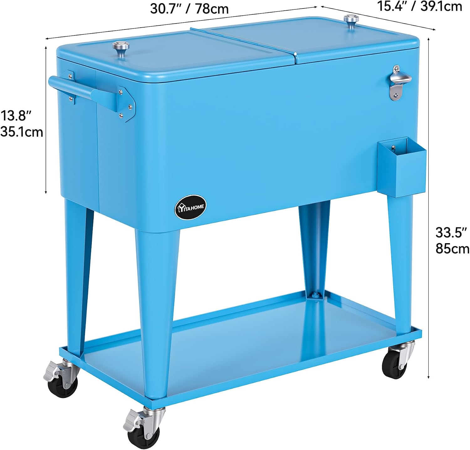 YITAHOME 80 Quart Patio Cooler Cart with Bottle Opener Drainage, Portable Rolling Beverage Cart for Pool Deck Party Cookouts