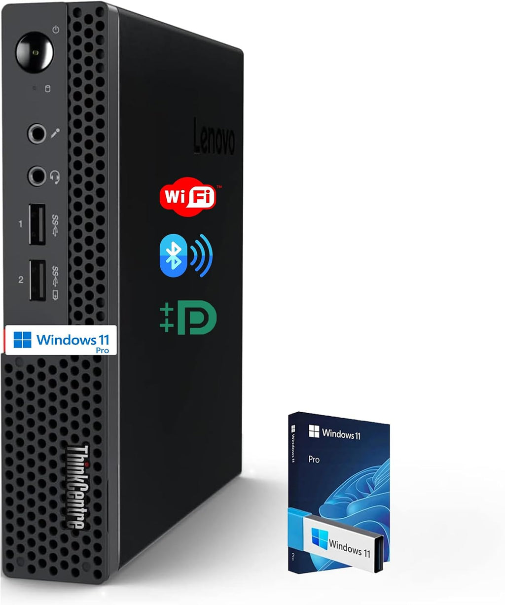 Lenovo Business Mini Desktop PC, AMD Processor, 4GB DDR4 RAM, 128GB PCIe SSD Drive, Dual Display Support, Wi-Fi, Bluetooth, USB & Ethernet Port, Windows 11 Pro, w/Keyboard & Mouse
