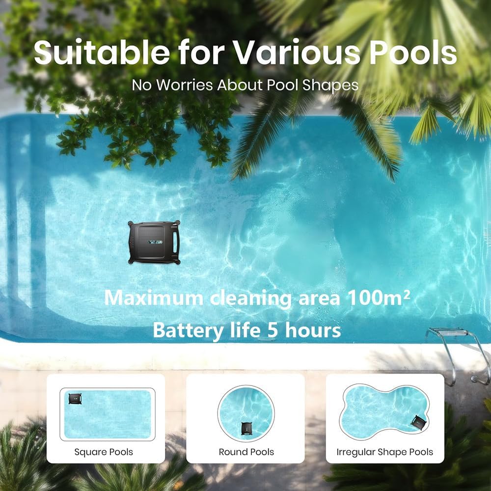 Automatic Pool Cleaning Robot, Solar and Charging Dual Mode, Maximum Cleaning Area 100 Square Meters, 2500mah Battery, with Automatic Steering Function, 3.4l Waste Tank Capacity