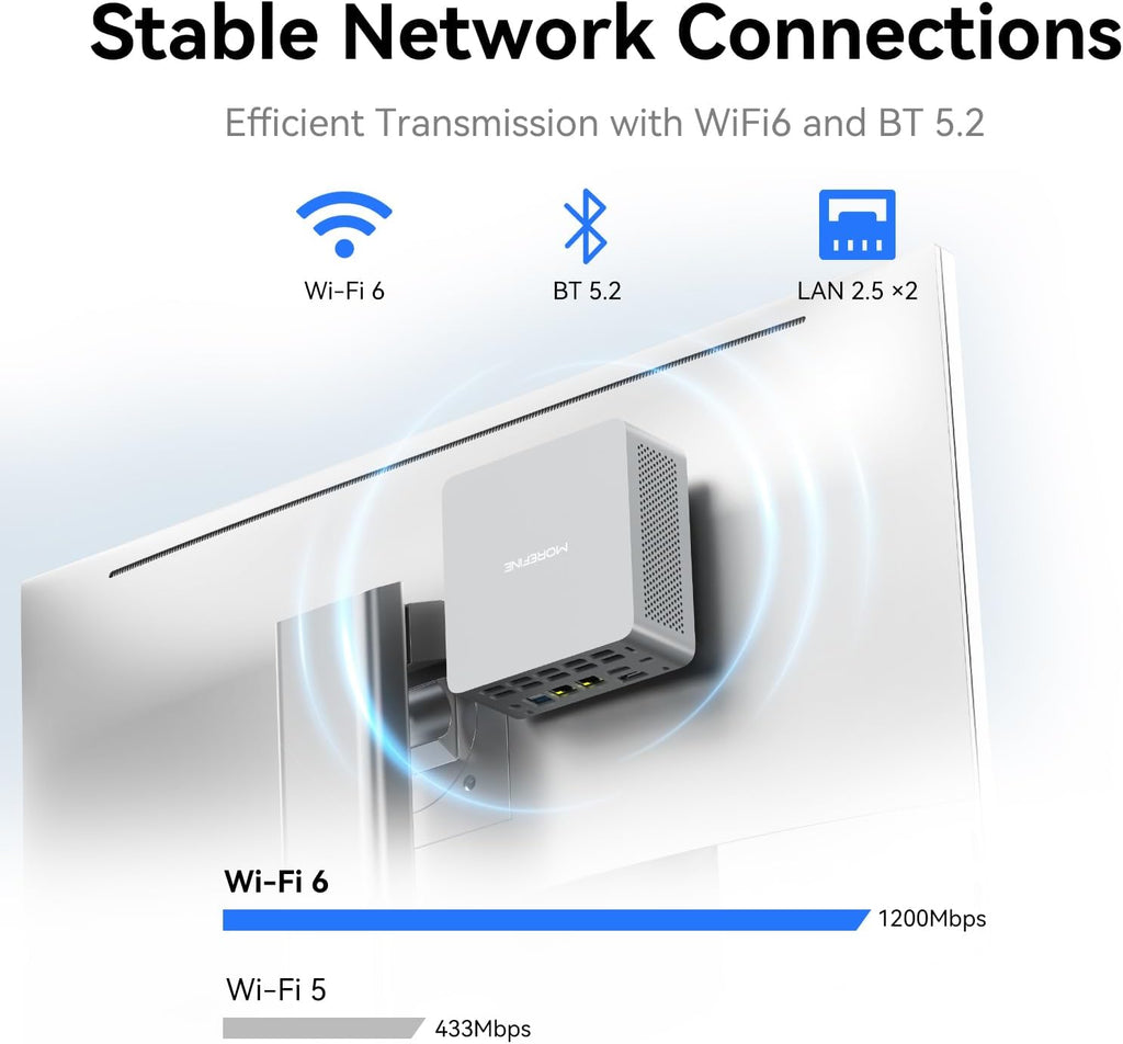 MOREFINE AI Mini PC AMD Ryzen AI 5 340(4.8 GHz | 59 Tops | Radeon 840M) 16G DDR5 1TB NVME SSD Mini Gaming Computers Oculink/USB 4.0/4-Screen 4K Display/WiFi 6/BT5.2/2.5G LAN Port