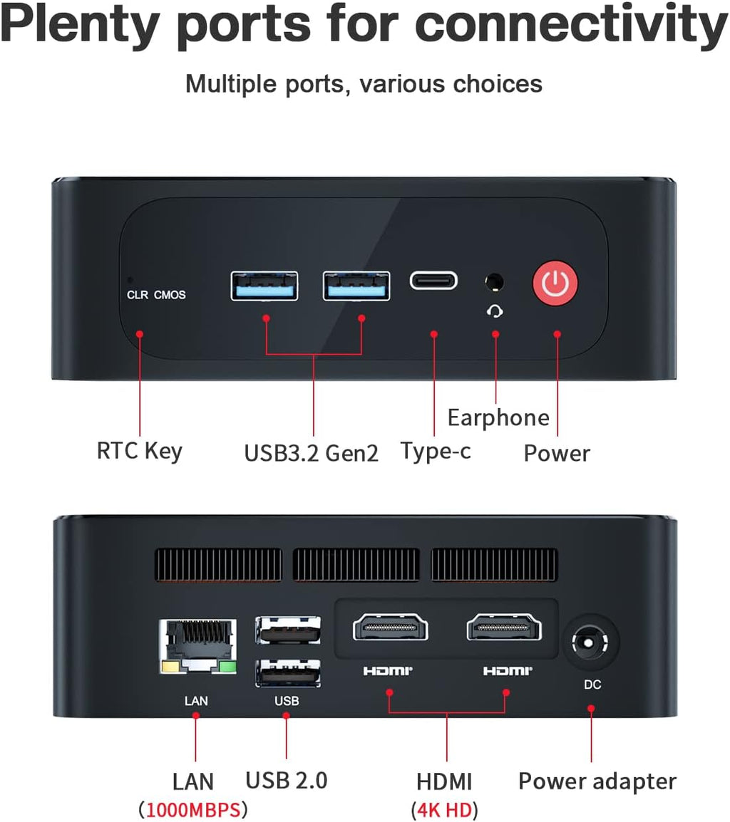 Beelink SER5 Mini PC,AMD Ryzen 5 5560U (6C/12T,up to 4.0GHz),Mini Computer with 16GB DDR4/500GB NVMe SSD,SupportDual Screen Display (2*HDMI/4K),WiFi6E,BT5.2,Type-C,Gigabit LAN