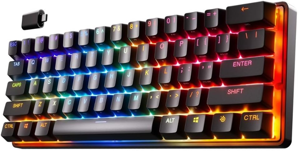 SteelSeries Apex Pro Mini Wireless Mechanical Gaming Keyboard - World's Fastest with Adjustable Actuation, Compact 60% Form Factor, RGB, PBT Keycaps, Bluetooth 5.0, 2.4GHz, USB-C