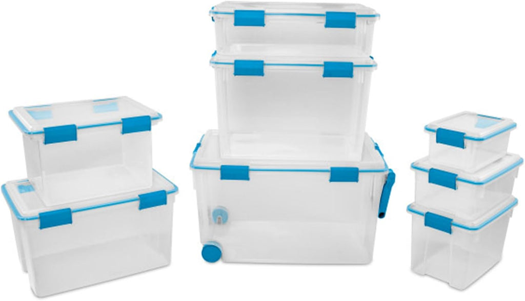 Sterilite 12-Pack Gasket Box, Weather-Resistant Storage Bins with Latching Lids, 37 Quart - Heavy-Duty Organizing Containers for Closet, Bathroom, and Office