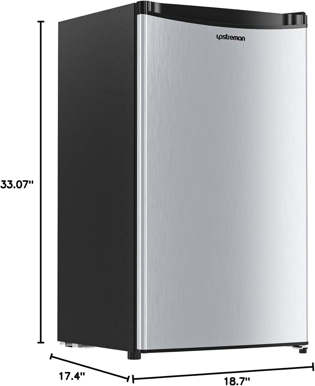 Upstreman 3.2 Cu.Ft Mini Fridge with Freezer, Single Door Compact Refrigerator, Adjustable Thermostat, Small Refrigerator for Dorm, Bedroom, Office, Stainless Steel-SR321