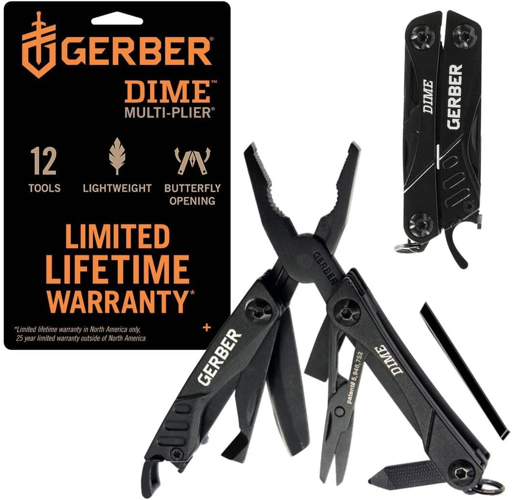 Gerber Gear Dime 12-in-1 Mini EDC Multitool - Needle Nose Pliers, Pocket Knife, Keychain, Bottle Opener - Gifts for Men, EDC Gear and Equipment - Black (Pack of 12)