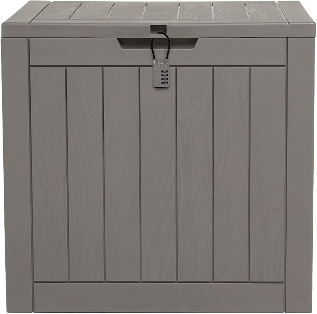 Suncast 50 Gallon Medium Capacity All Weather Construction Resin Outdoor Storage Deck Box with Arched Lid for Patio, Garden, or Pool, Peppercorn | EAST OAK Deck Box, 31 Gallon Indoor and Outdoor Storage Box