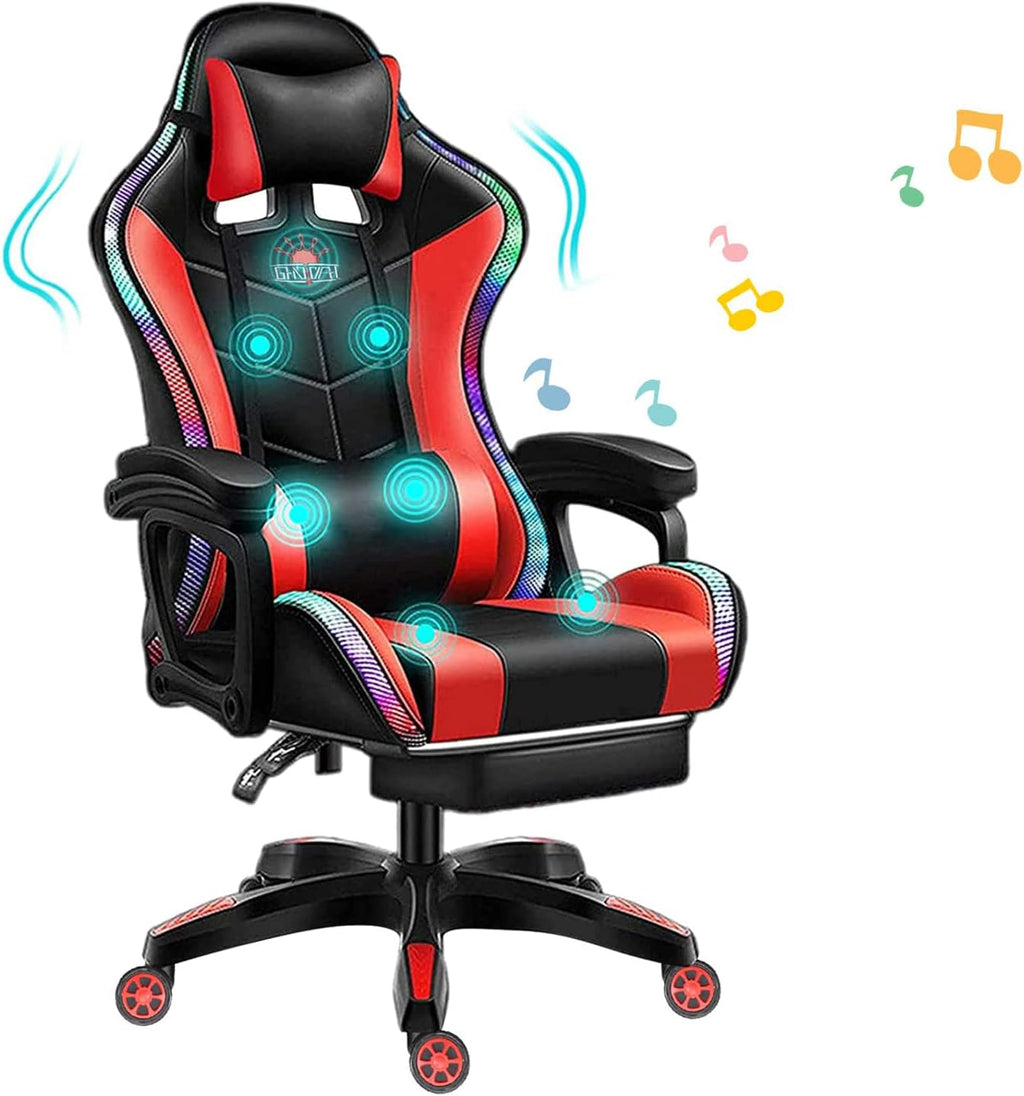 Gaming Chairs for Adults with Speakers, Gaming Chair with LED Light/Pro Gaming Chair - High Back Music Video Game Chair with Footrest and Lumbar Support, PU Leather Video Gaming Chairs,5