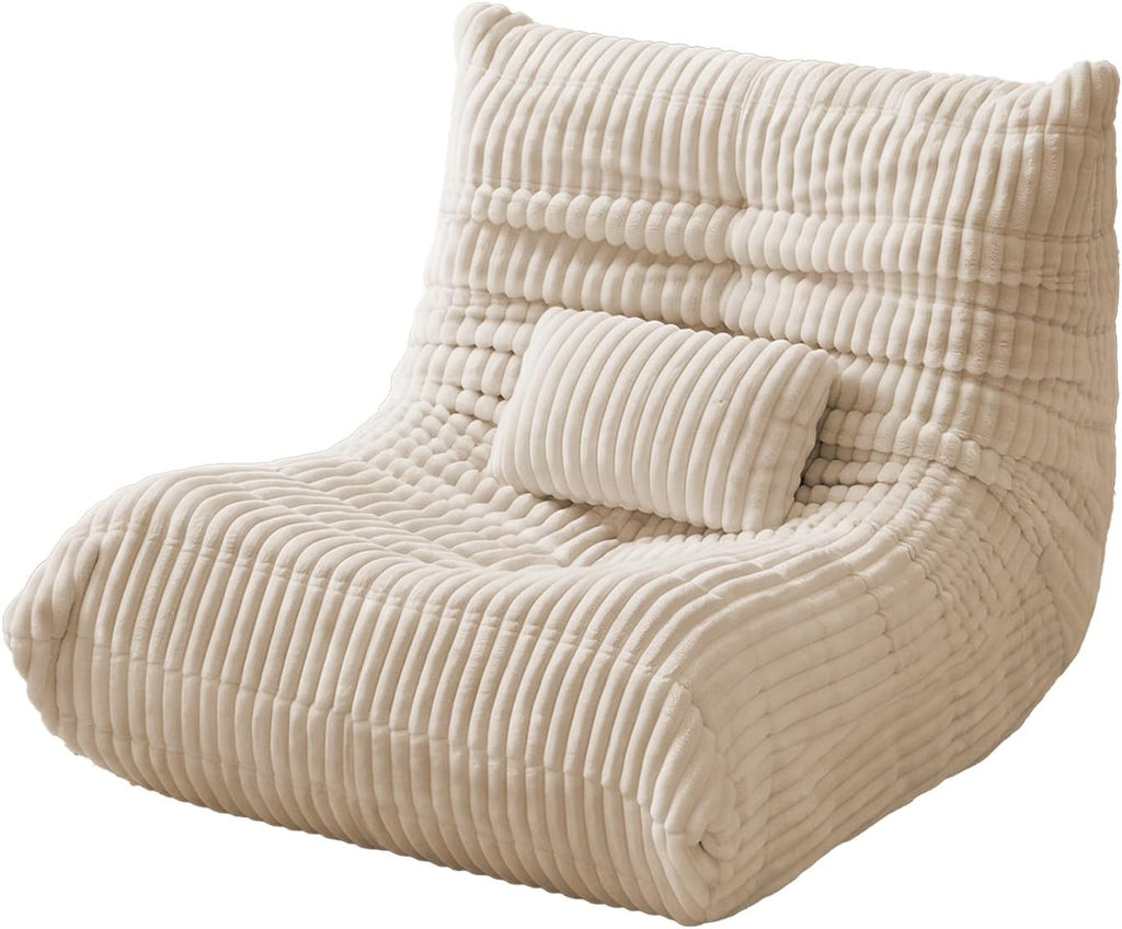 Bean Bag Chair with Lumbar Pillow, Gaint Bean Bag Chairs for Adults, Oversized Corduroy Beanbag Chair with Memory Foam Filled, Lazy Floor Sofa for Reading Gaming Living Room Bedroom (Beige)