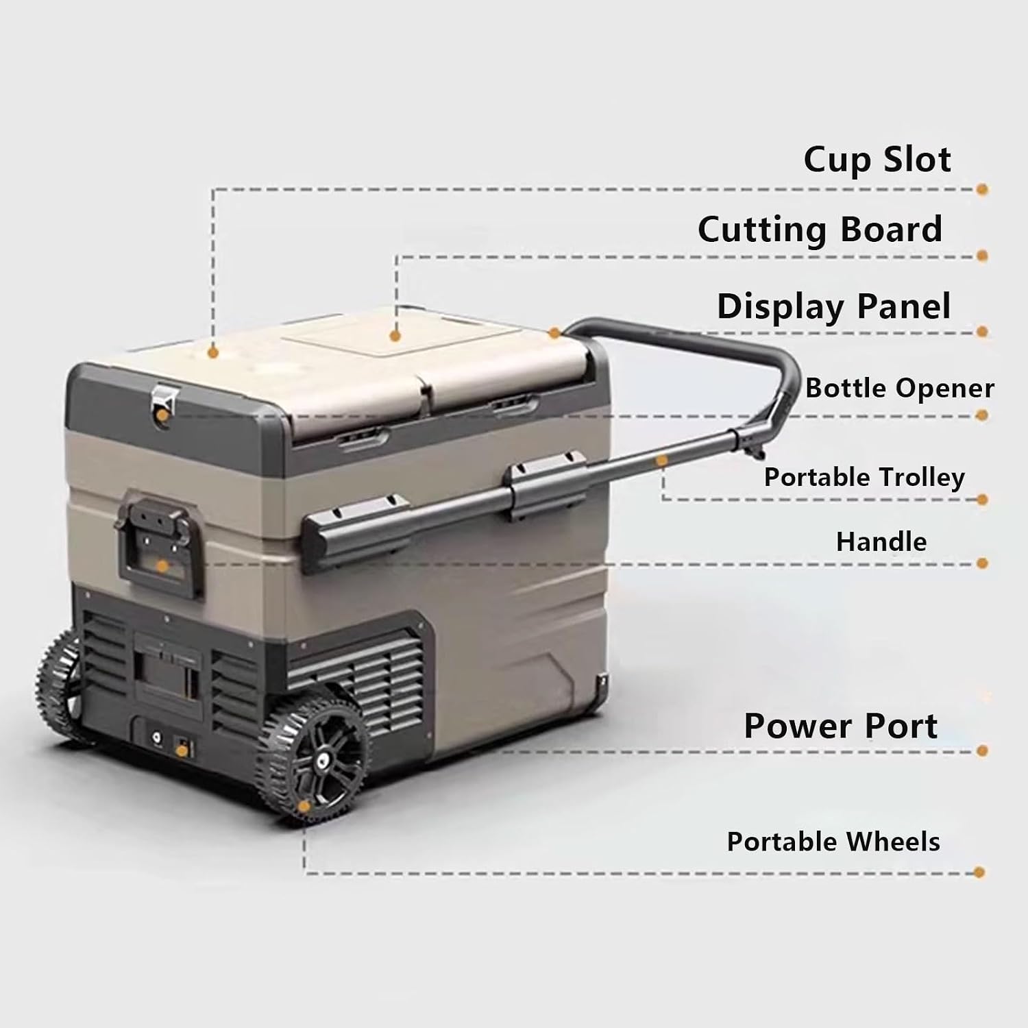 Car Fridge Plug in Cooler Portable Cooler Electric 35L/45L/55L with Wheels and Handle Fast Cooling for Truck Van Travel Camper -20℃~+20℃ Double-Door Design(60 * 40 * 50.5cm)