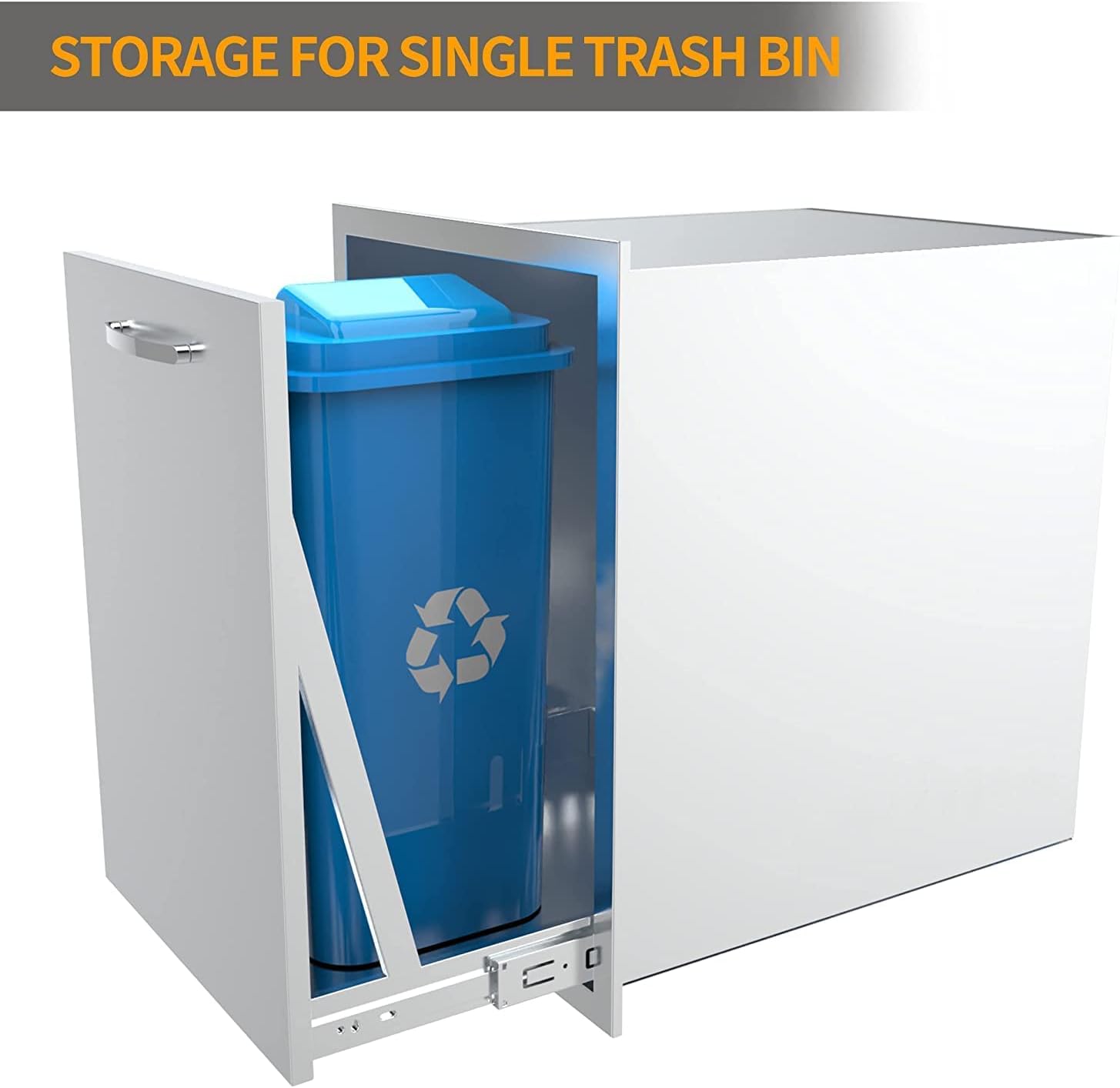 Built-in Single Trash Drawer 14' W x 27' H x 20' D, Pull-Out Tray Outdoor Kitchen Stainless Steel Trash Drawer Storage One Trash Bin for BBQ Island Grill Station