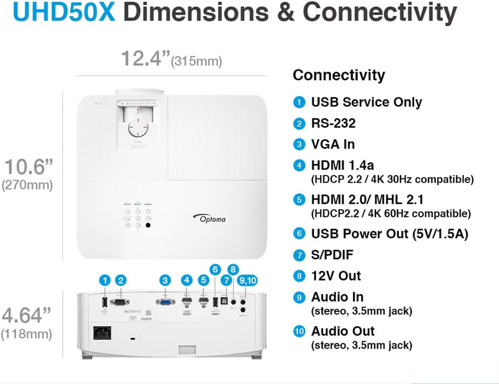 Optoma UHD50X True 4K UHD Projector for Movies & Gaming | 240Hz Refresh Rate | Lowest Input Lag on 4K Projector | Enhanced Gaming Mode 16ms Response Time | HDR10 & HLG Compatibility | 3400 lumens