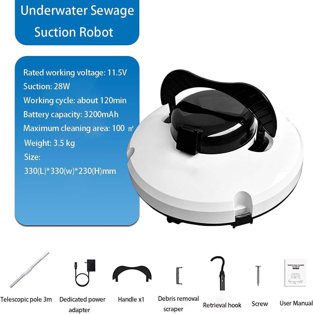 Robotic Pool Cleaner, 120 Minutes Powerful Cleaning, Dual Drive Motors, Auto Parking, Battery Powered Pool Robot Cordless Perfect for flat bottom pools up to 100m²