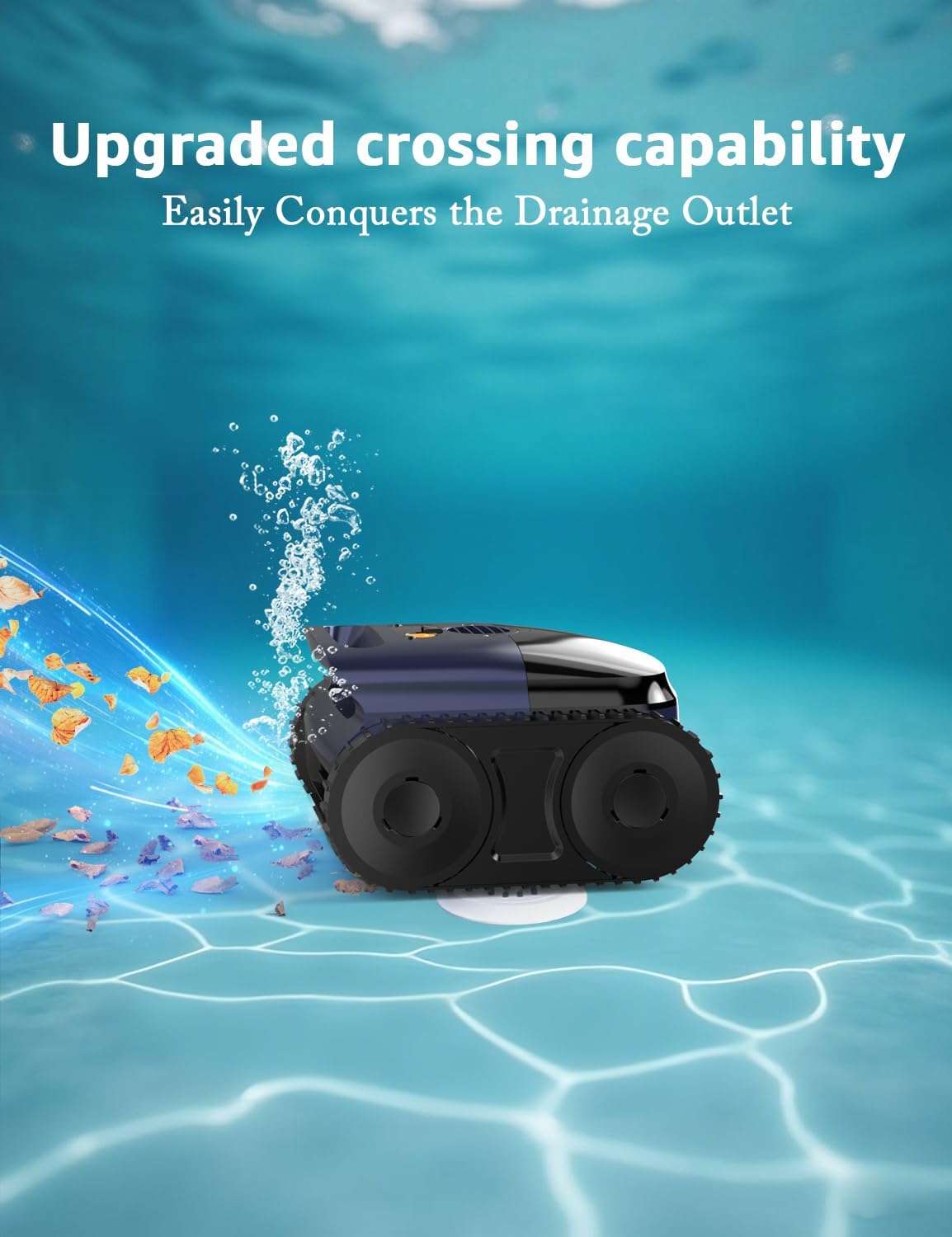 Cordless Pool Vacuum for Inground Pools, Cordless Robotic Cleaner up to 2150 Sq.ft, Wall and Waterline Cleaning Vacuum, Drains Cross, Self-Parking Lasts 180 Mins