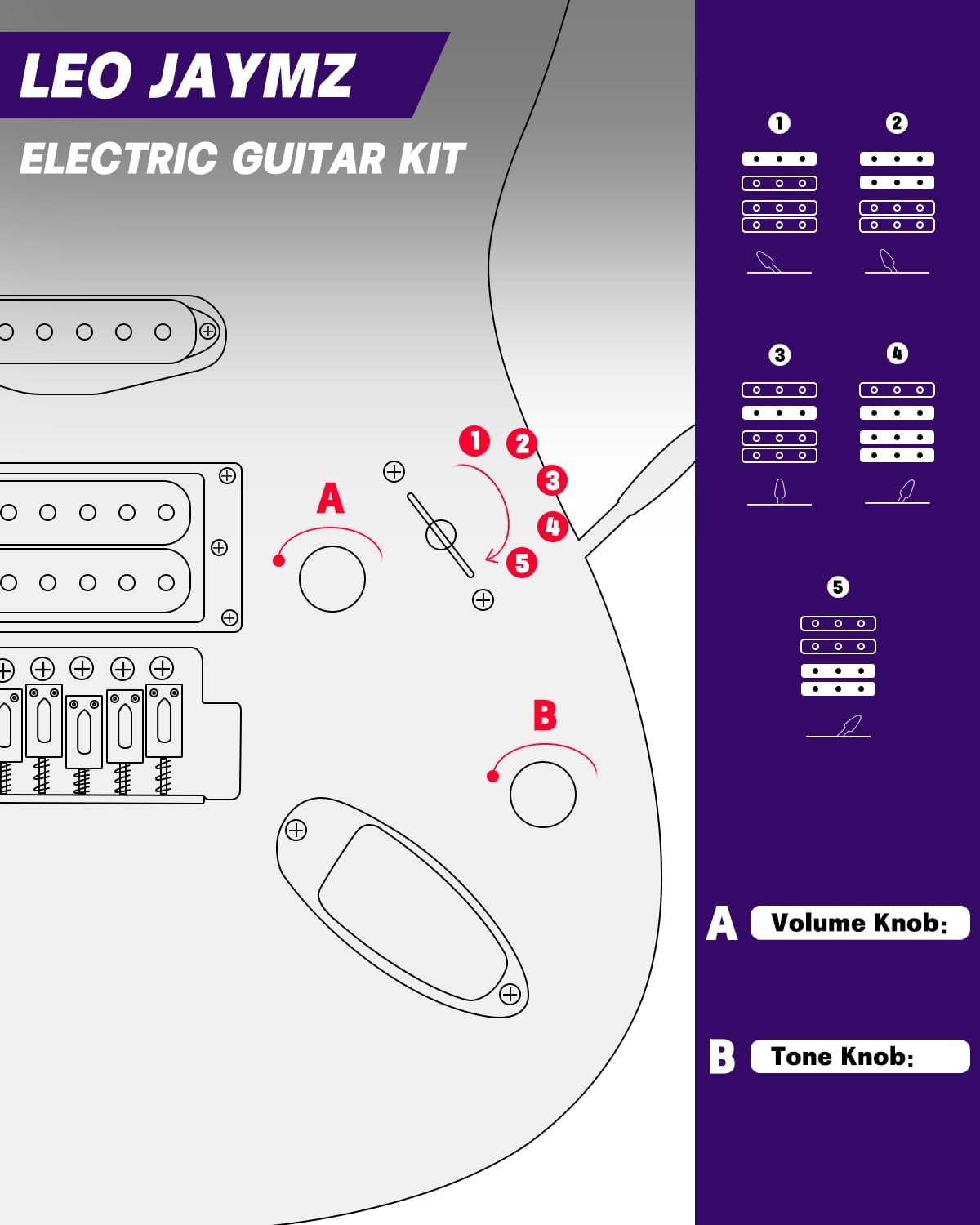 Leo Jaymz 39' Full Size ST Style Electric Guitar Starter Kit with SSH Pickup, 5W Portable Amp, Tuner, Gig Bag, Strap & Accessories (Violet Ocean)