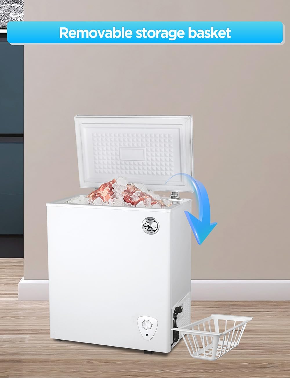 Commercial Cool 2.8 Cu. Ft. Compact Chest Freezer, Textured Finish, Deep Freezer for Frozen Food Storage, Removable Storage Basket, Mechanical Temperature Control, R600a Refrigerant, CCFW28, White
