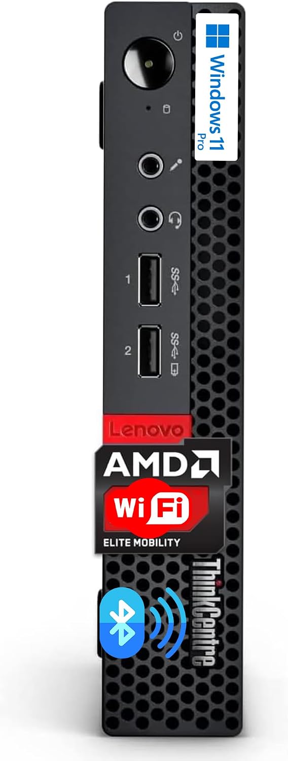 Lenovo ThinkCentre Micro Desktop, 16GB DDR4 RAM, 256GB SSD Drive, AMD Processor & Graphics, Dual-Display Support, Wi-Fi, Bluetooth, USB, RJ-45, Windows 11 Pro, Business-Grade, Home-Friendly
