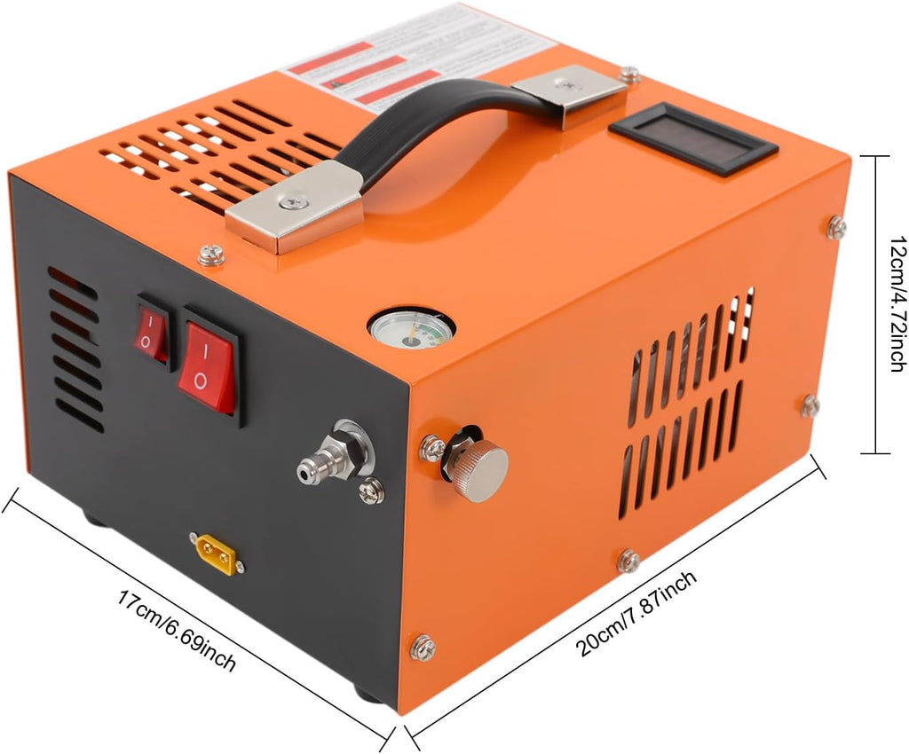 PCP Compressor,Air Gun High Pressure Pump Transformer 4500psi 12V High Pressure Air Compressor Built-in Transformer Portable High Pressure Pump Fan Cooling (Orange)
