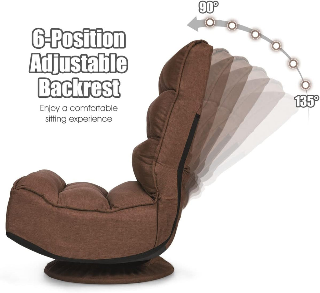 Giantex 360 Degree Swivel Floor Chair, Folding Floor Gaming Chair with 6 Positions Adjustable, Lazy Sofa Lounge Chair w/Tufted Back Support, Video Gaming Chair for Reading TV Watching (Brown)