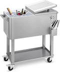 80 Quart Rolling Ice Chest Cooler Cart,Patio Backyard Party Drink Beverage Bar Stand Up Cooler Trolley with Ice Scoop