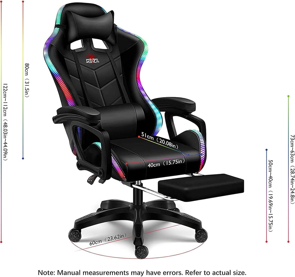 Video Game Chairs with Footrest,Gaming Chair with Bluetooth Speakers - Lumbar Support Ergonomic High Back Computer Chair 60° Swivel RGB Gaming Racing Chair for Gaming,Black